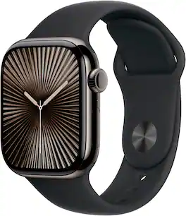 Refurbished Excellent - Apple Watch Series 10 (GPS+Cellular) 42mm Titanium Case with Black Sport Band - S/M - Slate - (2024)