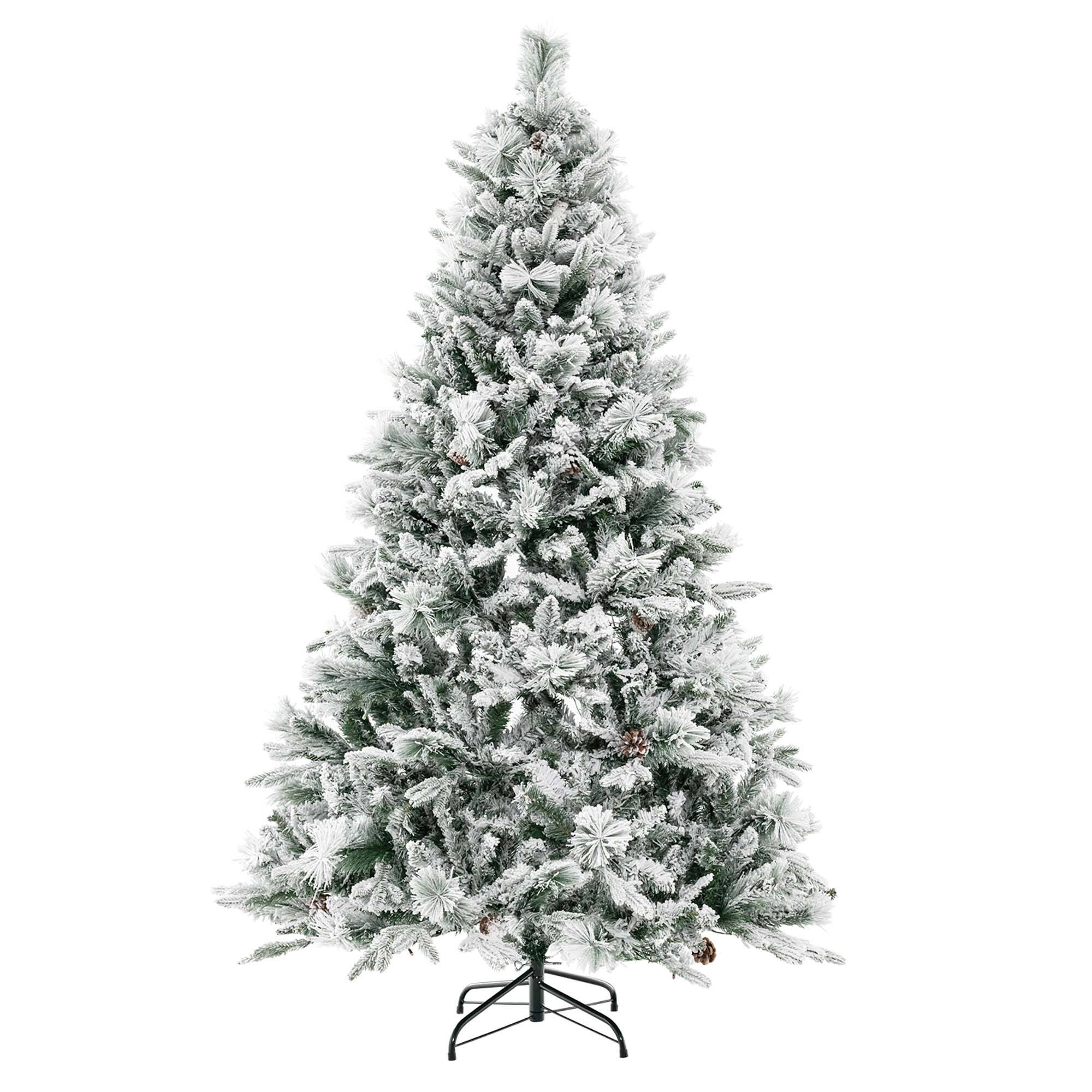 Alt View 19. Costway - 6 FT Pre-Lit Snow Flocked Christmas Tree Hinged Xmas Tree with 8 Modes 240 Lights - Green/White.