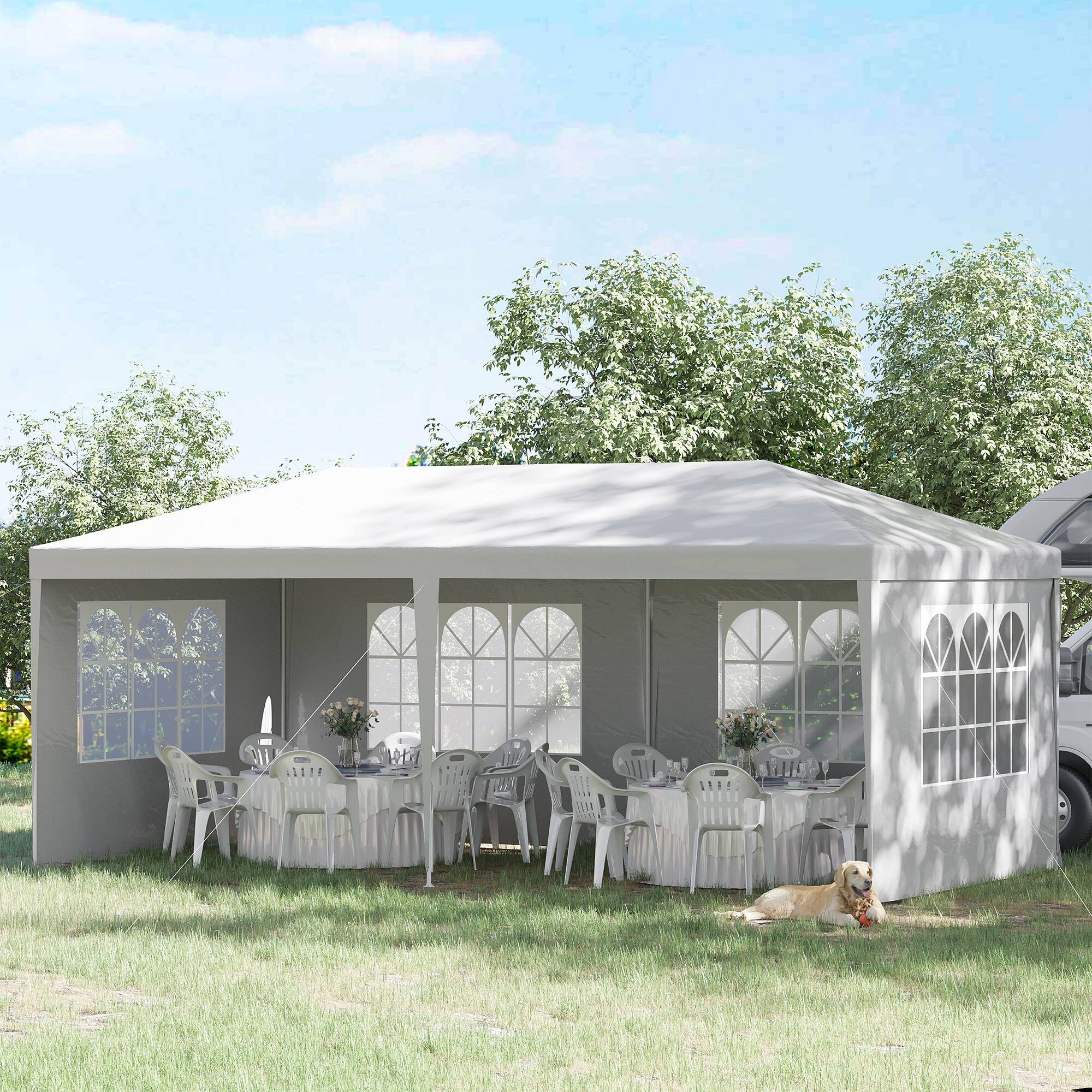 Alt View 4. Outsunny - 10' x 20' Large Party Tent, Outdoor Event Shelter, Gazebo Canopy with 4 Removable Window Sidewalls for Weddings - White.