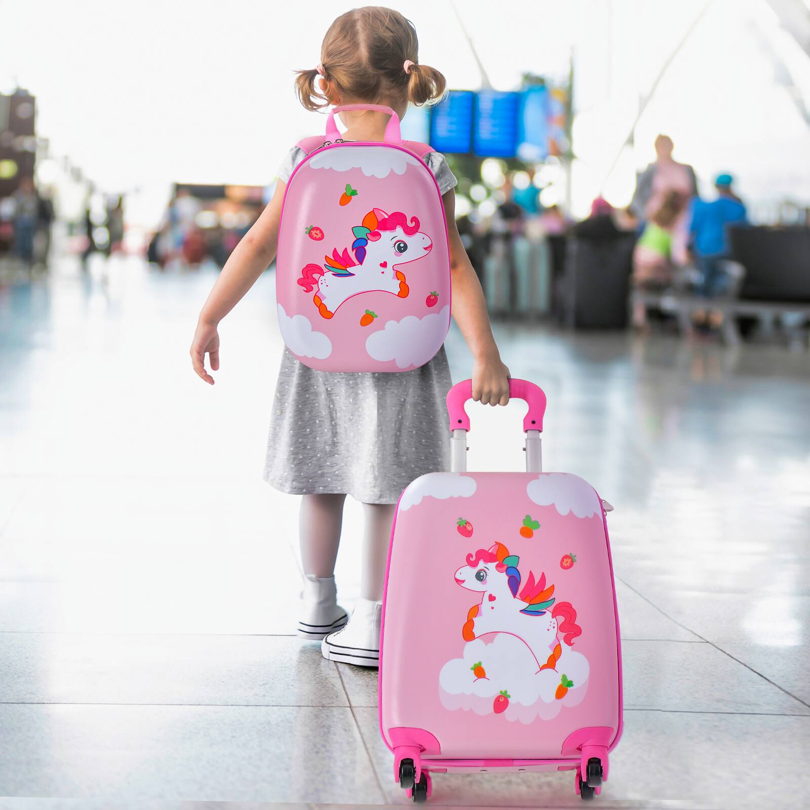 Alt View 1. Ecooso - 2-Piece Kids Carry-On Luggage Set, 12" Backpack + Rolling Suitcase, Travel Set for Kids - Pink.