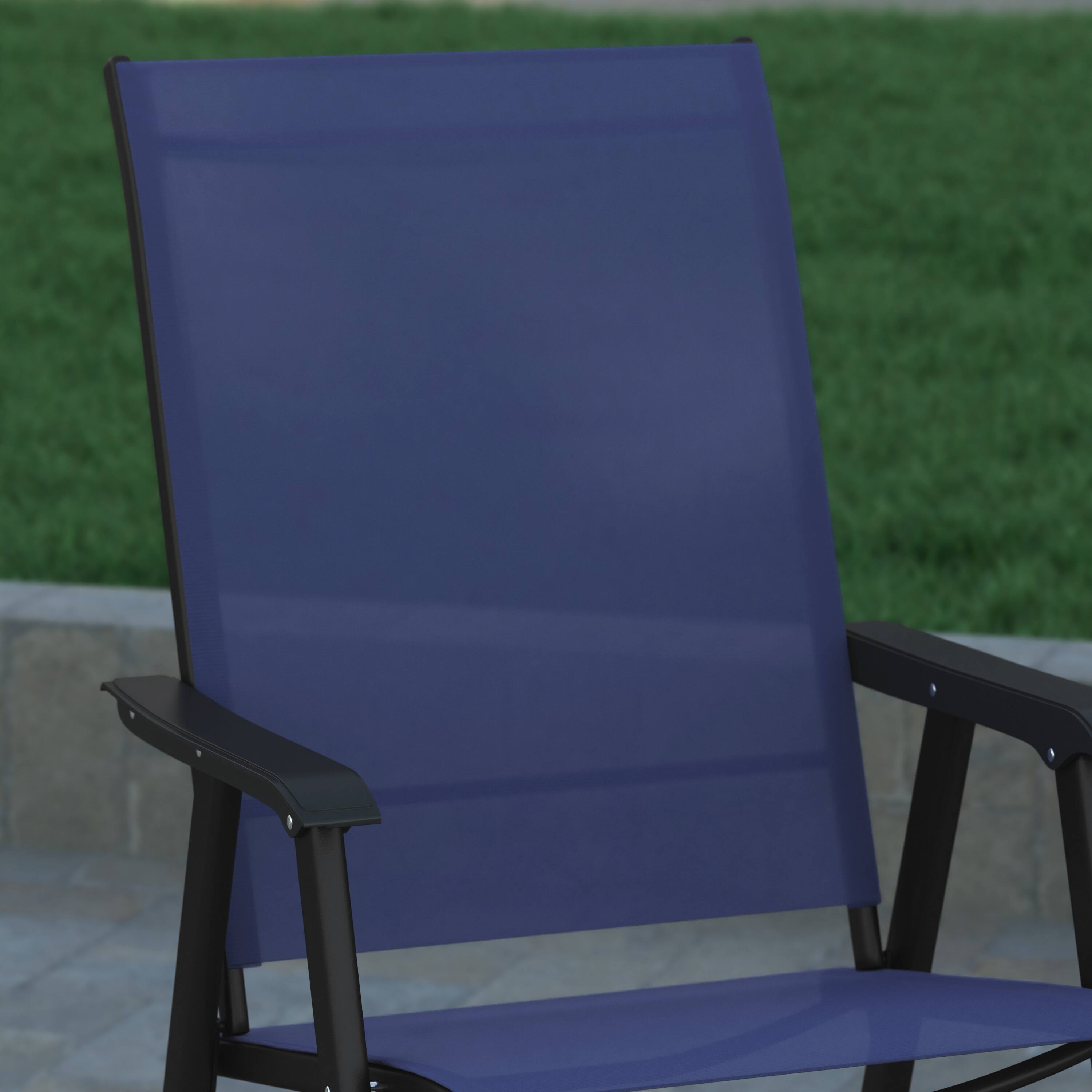 Alt View 5. Emma + Oliver - Outdoor Folding Patio Sling Chair / Portable Chair (2 Pack) - Navy.