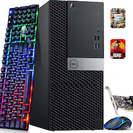 Dell - Refurbished Excellent - OPTIPLEX 3050 MTW Gaming Tower Desktop PC, Intel Core i5-7500, 16GB DDR4, 256GB SSD, GeForce GT 1030, WiFi, Win11P - Black