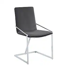 Manhattan Lane - 23 Inch Side Dining Chair Set of 2, Gray Velvet, Modern Chrome Metal Base - Gray, Chrome