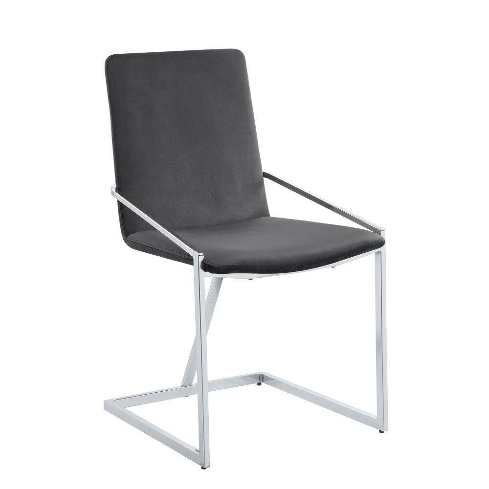 Front. Manhattan Lane - 23 Inch Side Dining Chair Set of 2, Gray Velvet, Modern Chrome Metal Base - Gray, Chrome.