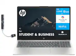 HP - 15 Laptop 15.6 HD (Intel i3-N305, 8GB DDR4, 128GB SSD, Intel UHD, Win 11 Home S-Mode) w/USB Hub - Natural Silver