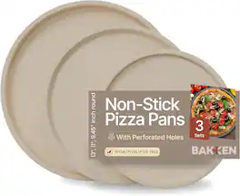 Bakken- Swiss - Non-Stick Pizza Pan Set of 3 – Carbon Steel, Oven Safe, Durable, Dishwasher Safe, Toxin-Free - White Marble