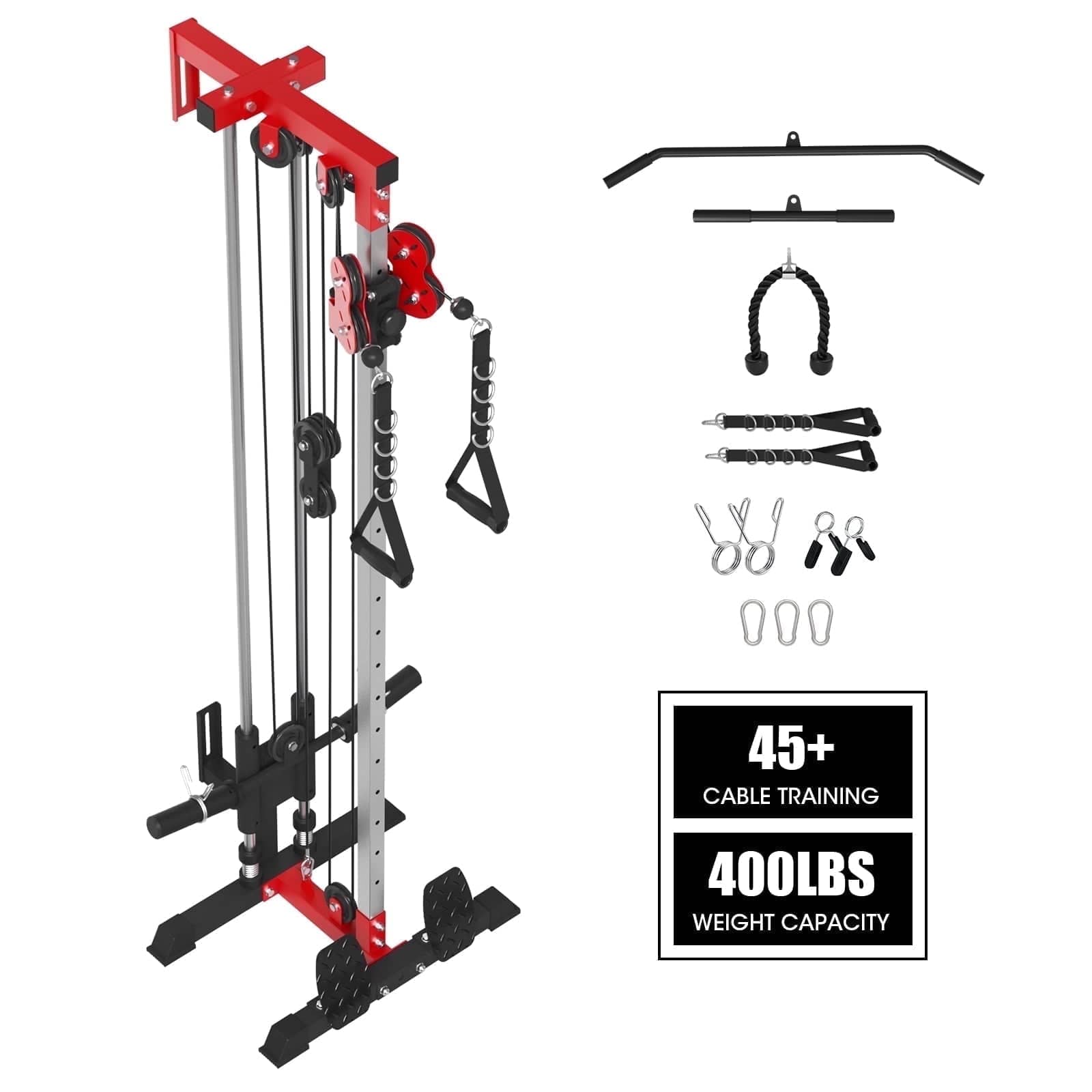 Mikolo - Cable Crossover Machine, Wall Mounted Pulley Tower functional trainer with Adjustable 26 Positions - Red