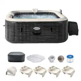 Intex - PureSpa Plus Greystone Inflatable Hot Tub, 94 x 28", w/ Cup Holder 4-Pack - Gray
