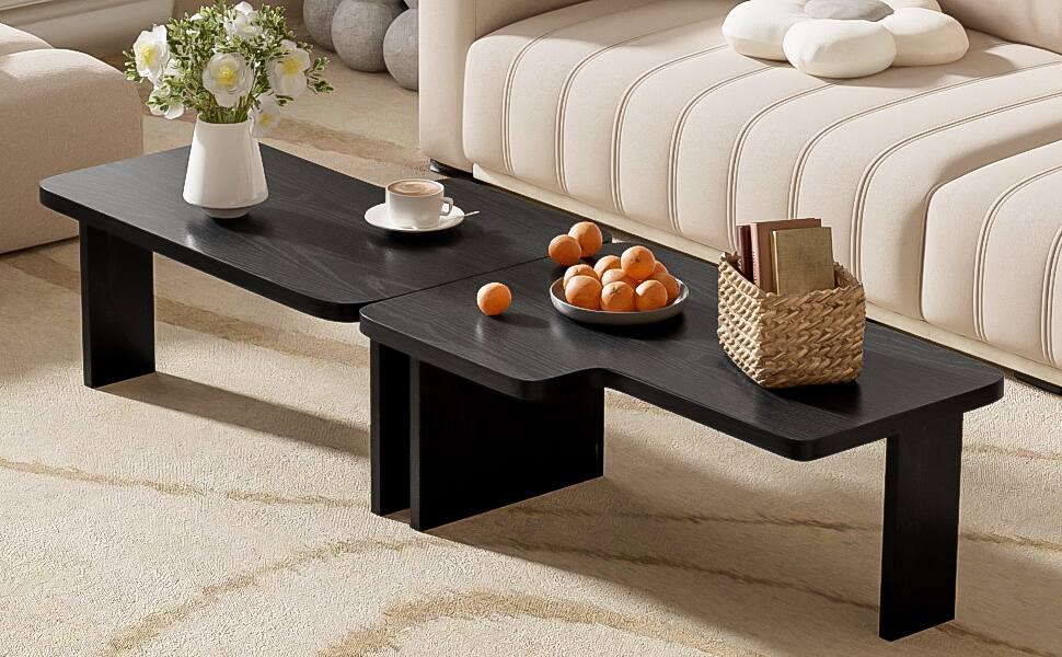 Back. APRILSOUL - Round Wood Coffee Table Living Room Small Space Apartment No Need Assembly - Black.
