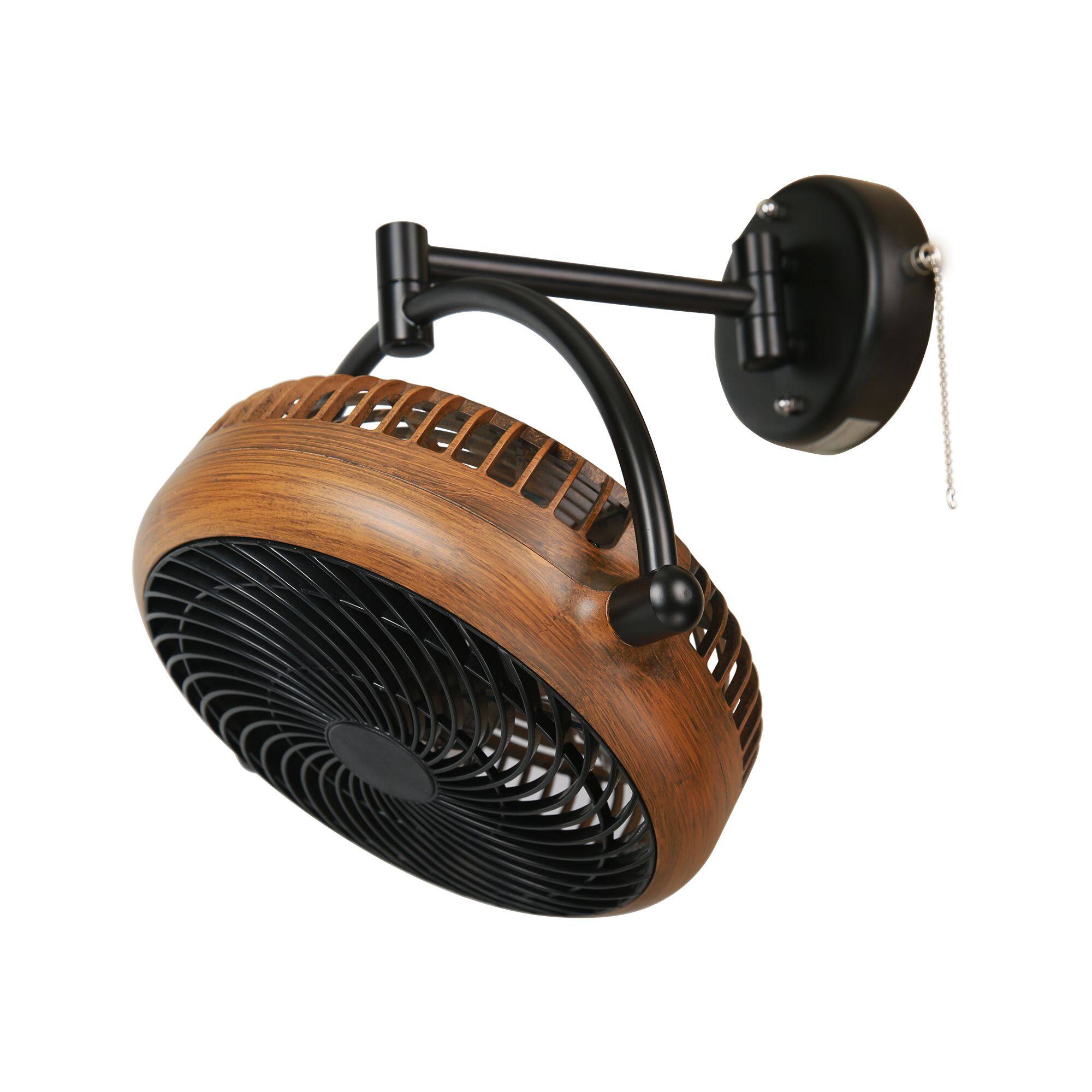 Alt View 2. Parrot Uncle - 10" Industrial Walnut Wall Mount Indoor Fans with Plug in Cord - Walnut.