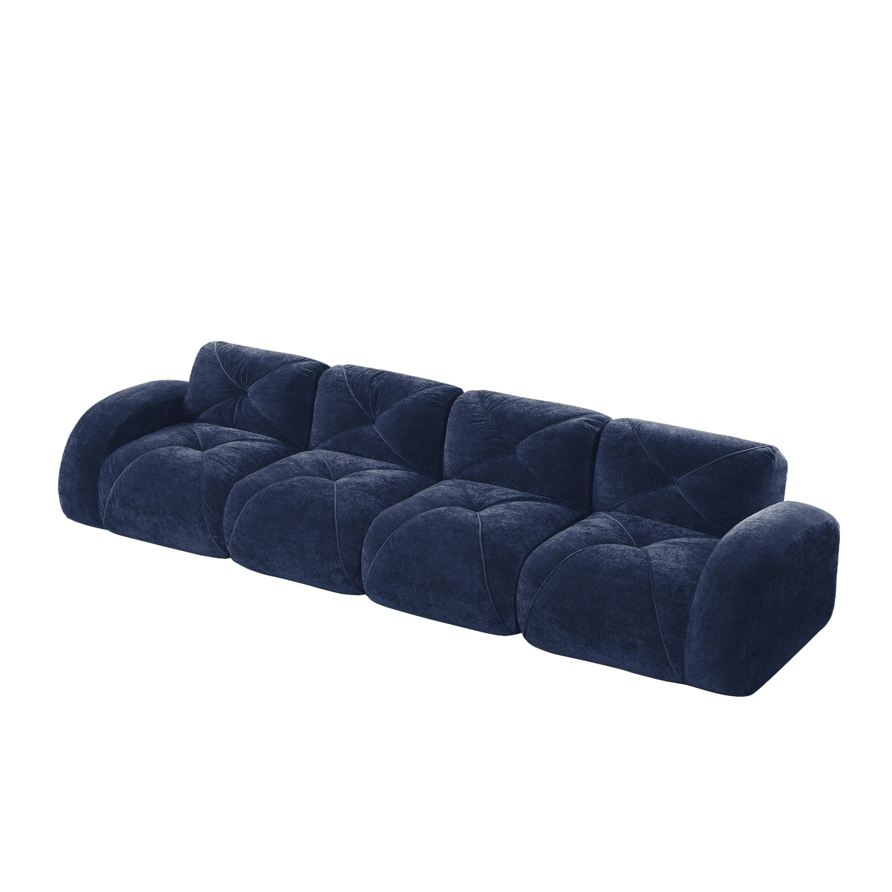 Boyel Living - 140in Velvet Tufted Sofa 32D High Density Sponge Ergonomic Anti Slip No Assembly Living Room Theater Blue - Blue