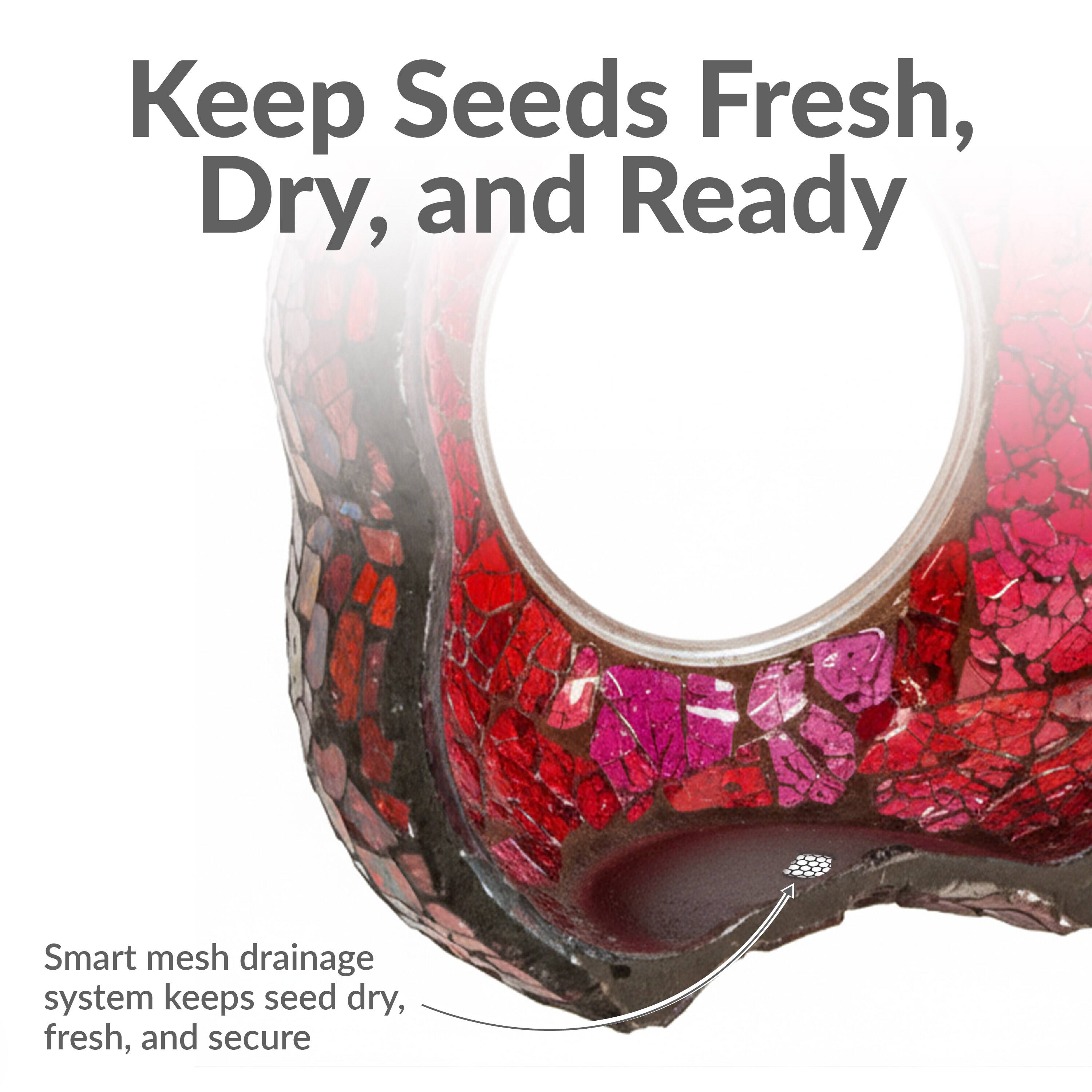 Keep Seeds Fresh, Dry, and Ready

Smart mesh drainage system keeps seed dry, fresh, and secure