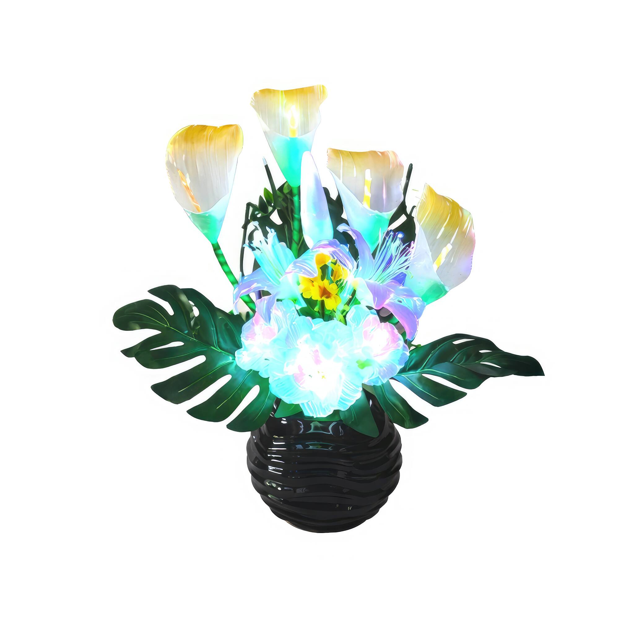 Angle. FC Design - 20"H Black Round Base Artificial Calla Lilies LED Vase Lamp, Lighted Floral Home Décor Accent.