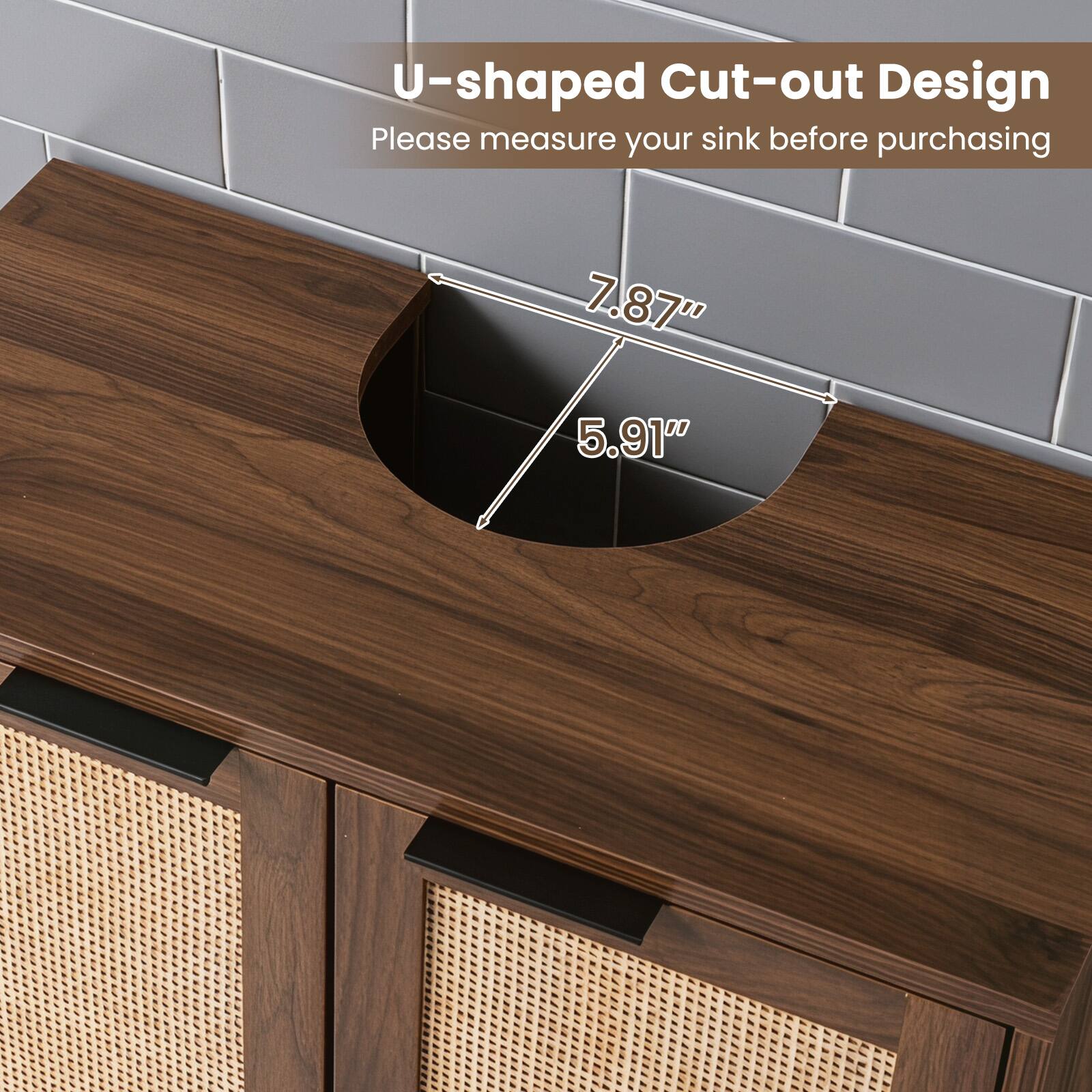 U-shaped Cut-out Design  
Please measure your sink before purchasing  
7.87"  
5.91"