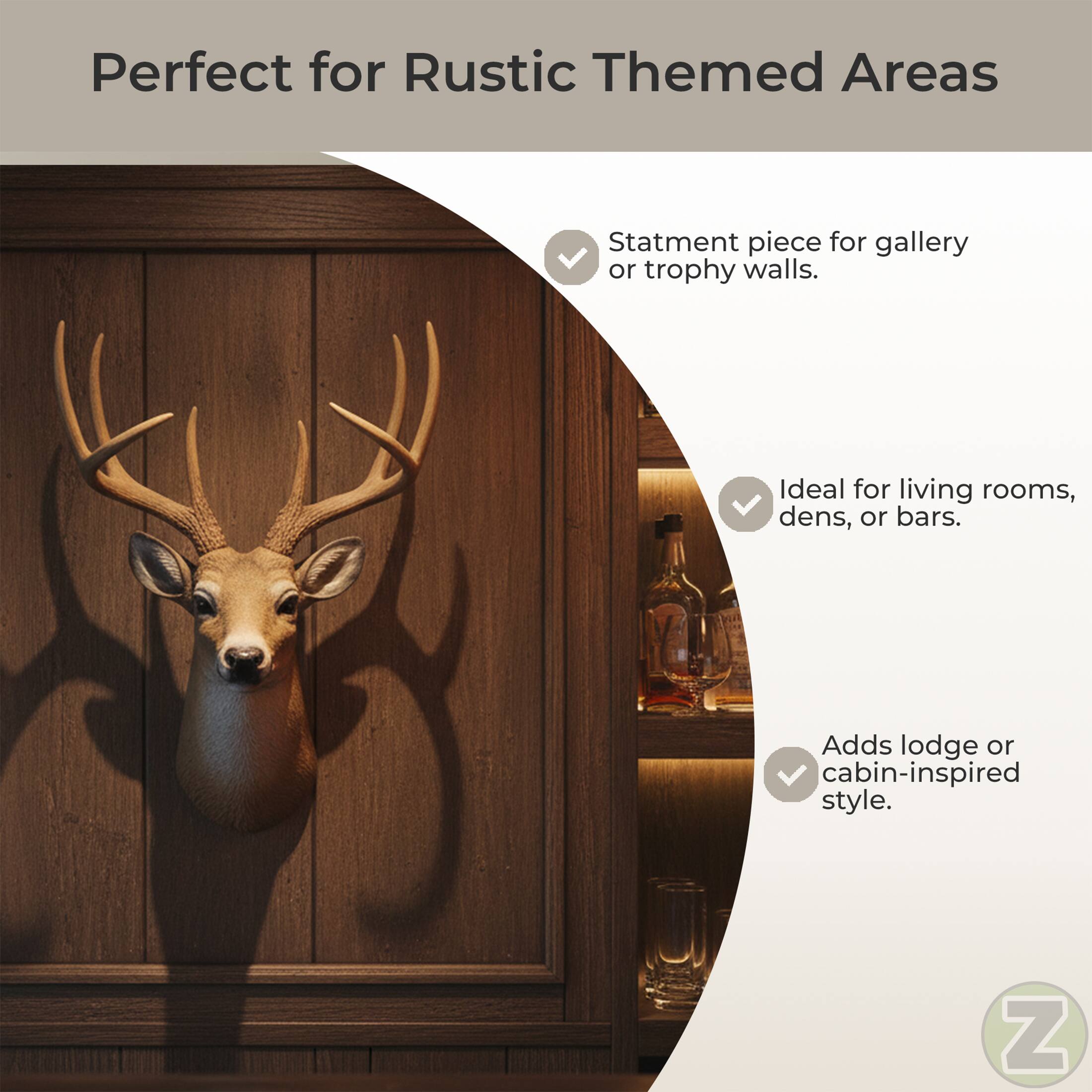 Perfect for Rustic Themed Areas

- Statement piece for gallery or trophy walls.
- Ideal for living rooms, dens, or bars.
- Adds lodge or cabin-inspired style.