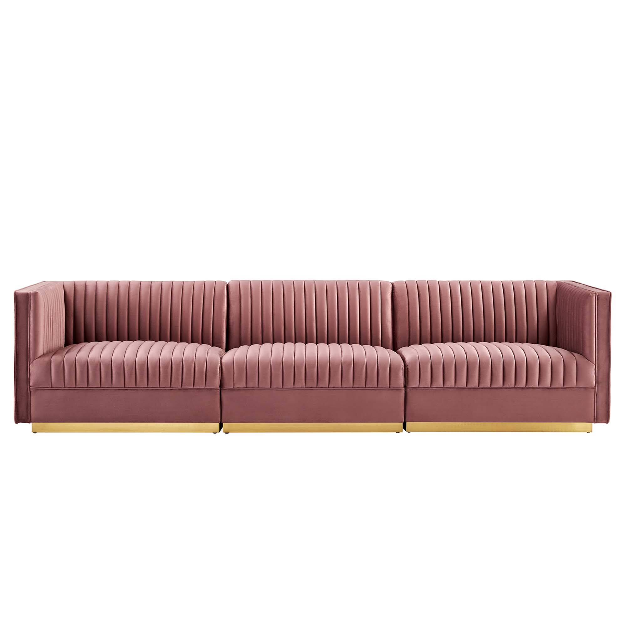 Left. Modway - Sanguine Channel Tufted Performance Velvet 3-Seat Modular Sectional Sofa by Modway - Red.