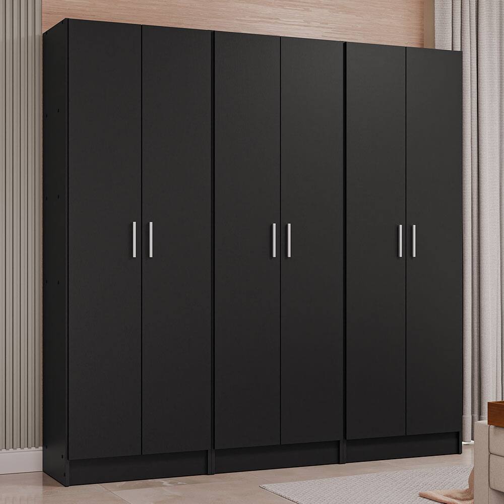 Angle. Madesa - Madesa 6 Doors Wardrobe with 10 Utility Shelves 71"L - Black - Black.