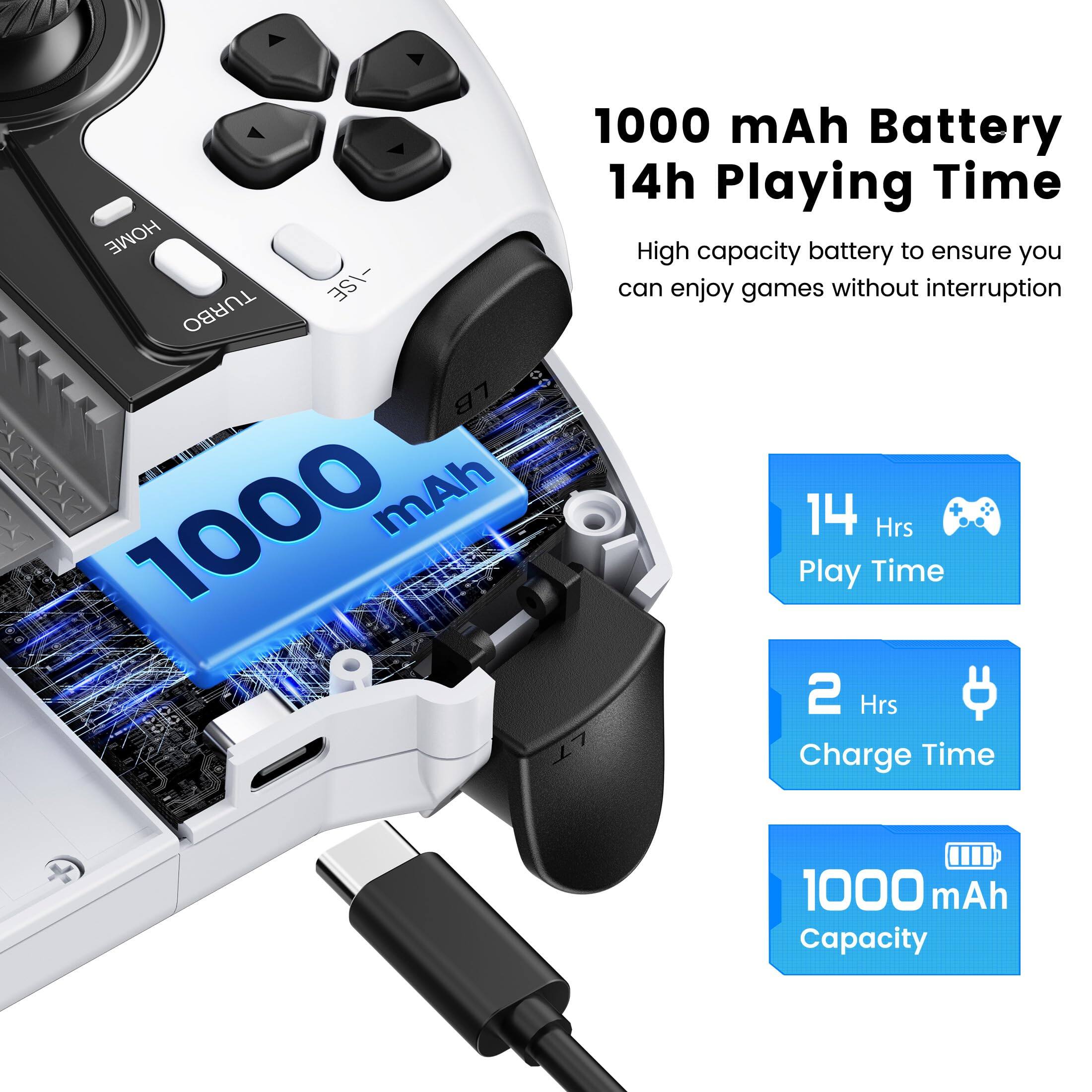1000 mAh Battery  
14h Playing Time  

High capacity battery to ensure you can enjoy games without interruption  

14 Hrs  
Play Time  

2 Hrs  
Charge Time  

1000 mAh  
Capacity