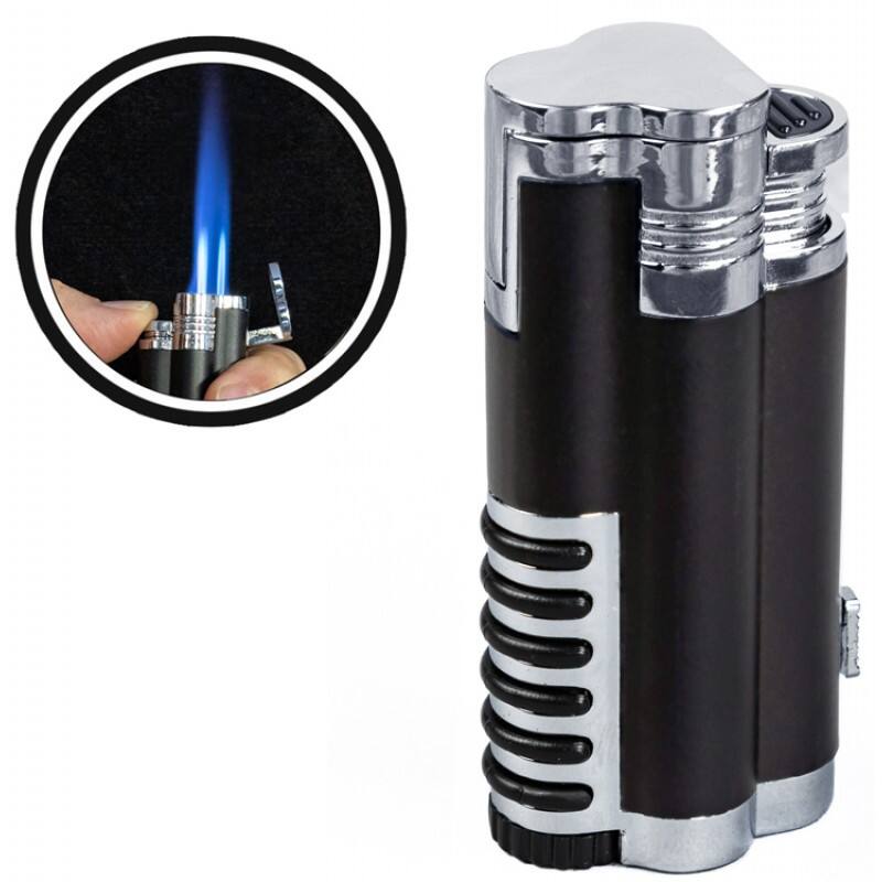 Left. Prestige - Cyclone Triple Flame Cigar Lighter - Black Finish.