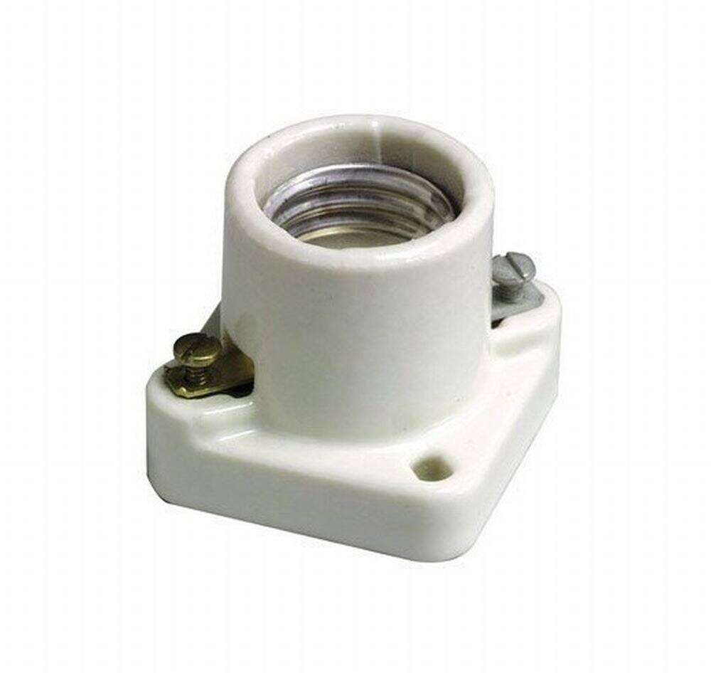 Front. Leviton - Medium Base One-Piece Keyless Unglazed Porcelain Lampholder with Pony Cleat, Single-Circuit, Open Terminal, Model 19062 - White.