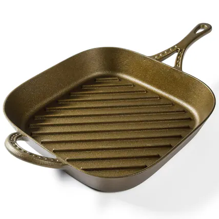Front. Gibson - Wanda June Home By Miranda Lambert 11 Inch Cast Iron Pre-Seasoned Square Grill Pan in Bronze - Bronze.