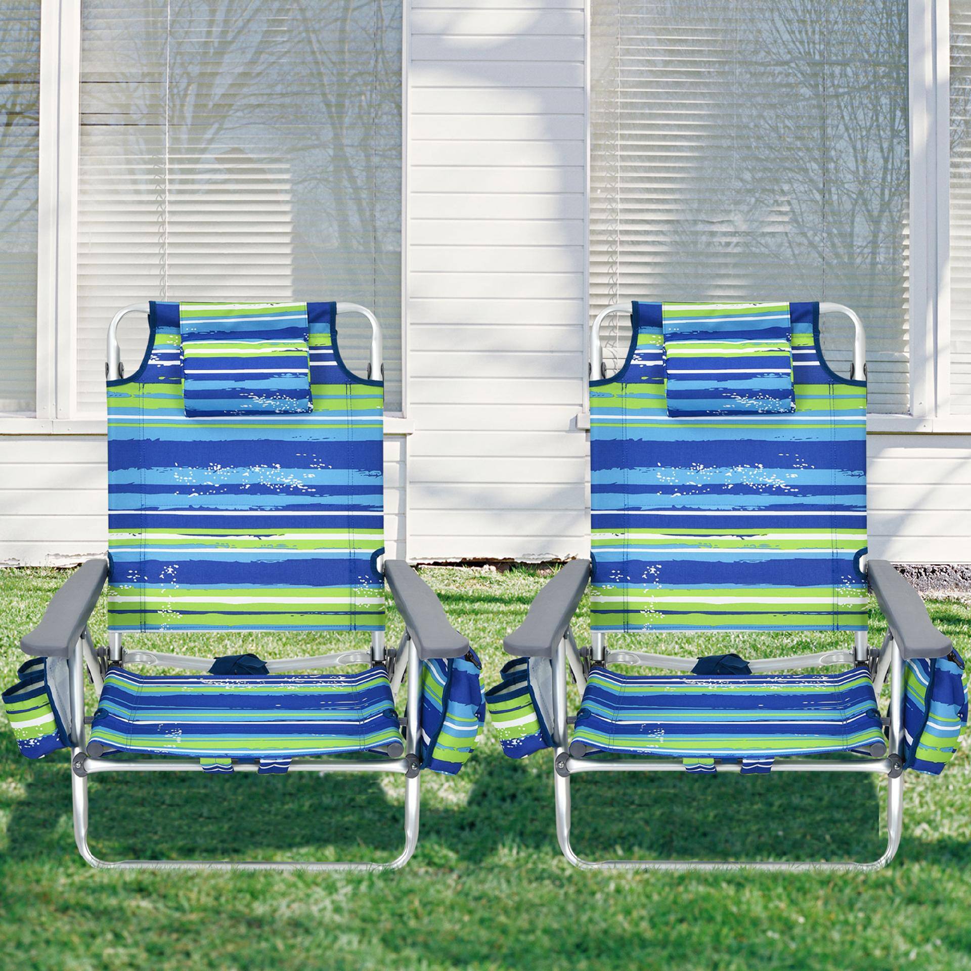 Alt View 3. Gymax - Gymax 2PCS Folding Backpack Beach Chair Reclining Camping Chair w/ Storage Bag - Blue.