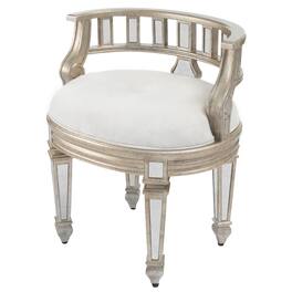 Butler Specialty - Rebecca 21 in. W Oval Wood and Antique Mirror Upholserted Vanity Stool - Silver