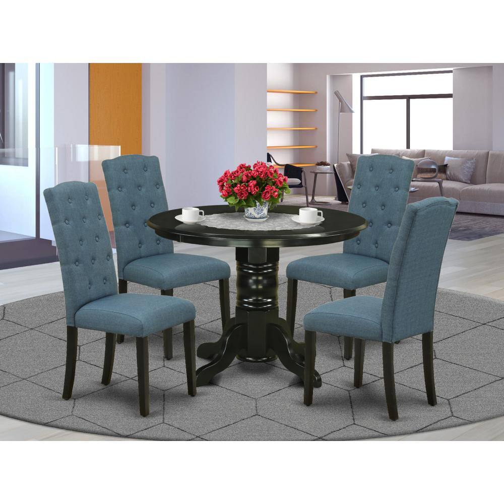 Left. East West Furniture - Dining Room Set Black - Brown.
