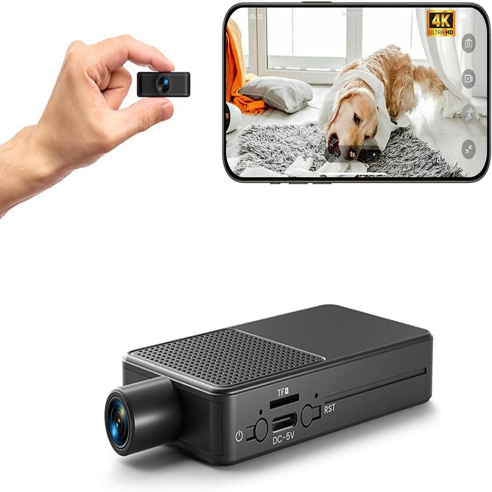 RTMB - Hidden Camera, Nanny Cam Wireless with 8-Hour Battery Life, 4K Mini Security Camera WiFi/No-WiFi Use, 1-Year Free Cloud - Black