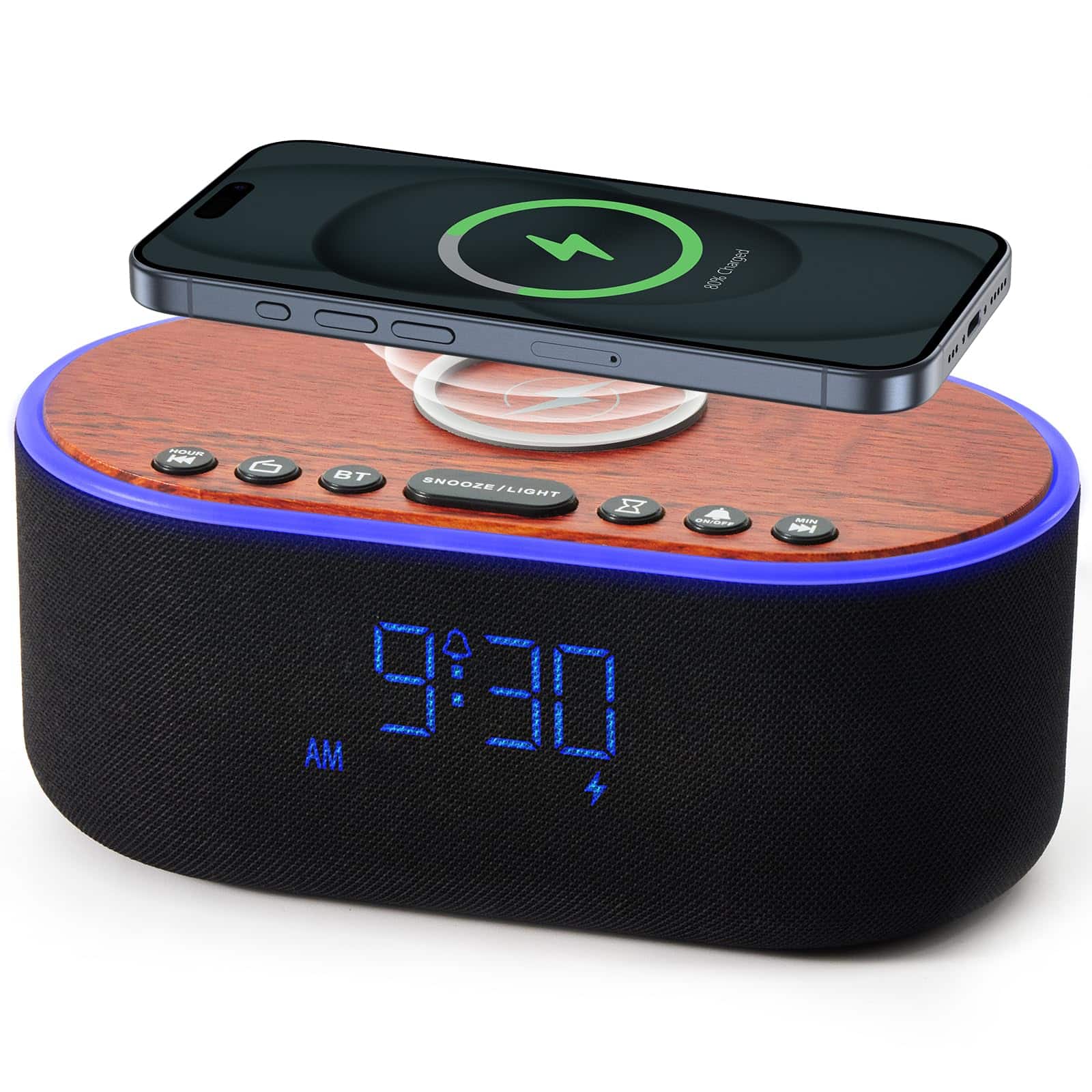 Dazzed Corner - Alarm Clock Bluetooth FM Radio,Fast Wireless Charging - Black