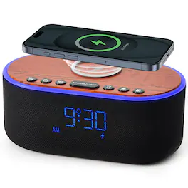 Dazzed Corner - Alarm Clock Bluetooth FM Radio,Fast Wireless Charging - Black