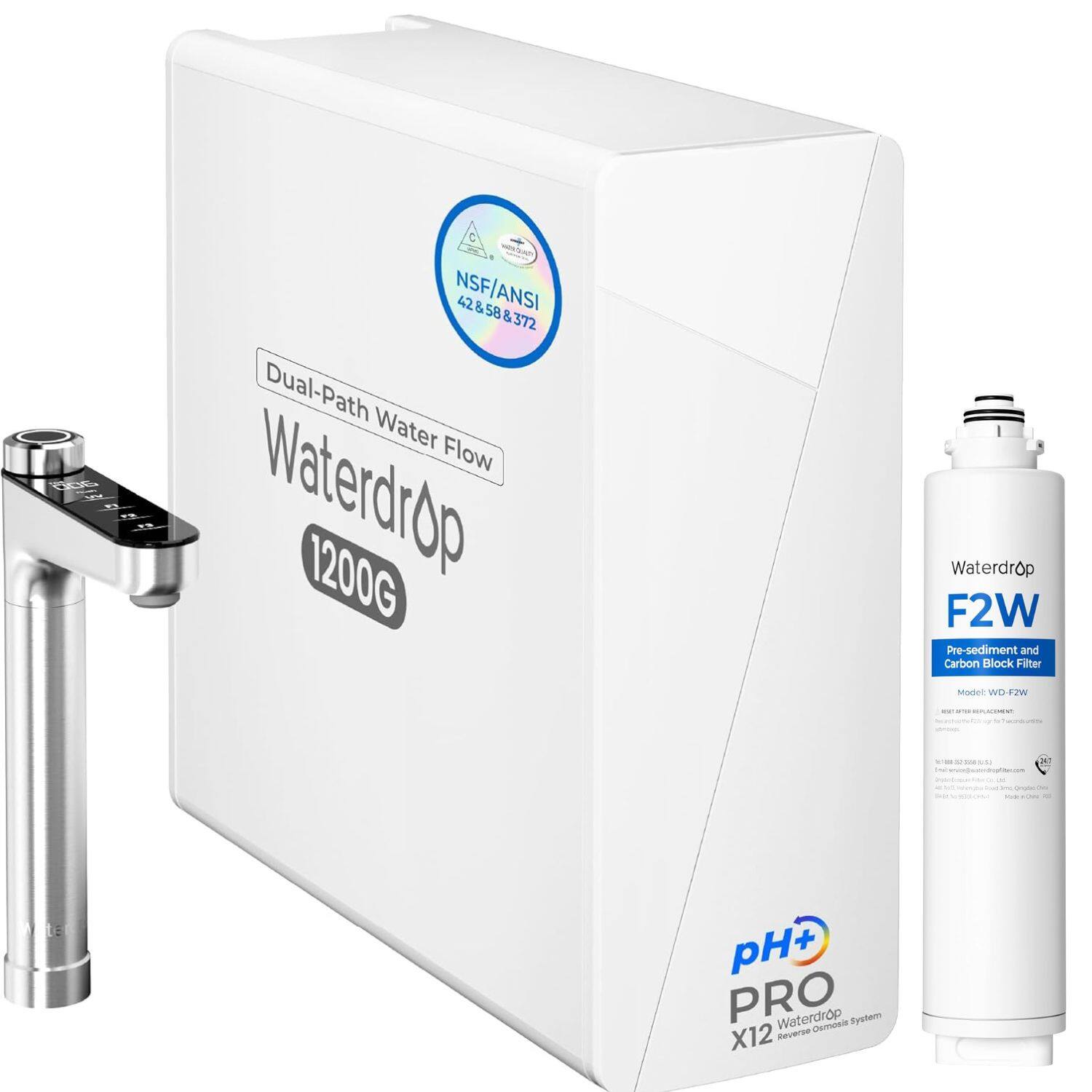 Waterdrop - X12-PRO 1200 GPD Reverse Osmosis Water Filter Extra F2W Filter - White price history on PriceWatchPro