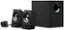 Logitech is the brand of the speakers and subwoofer in the image.