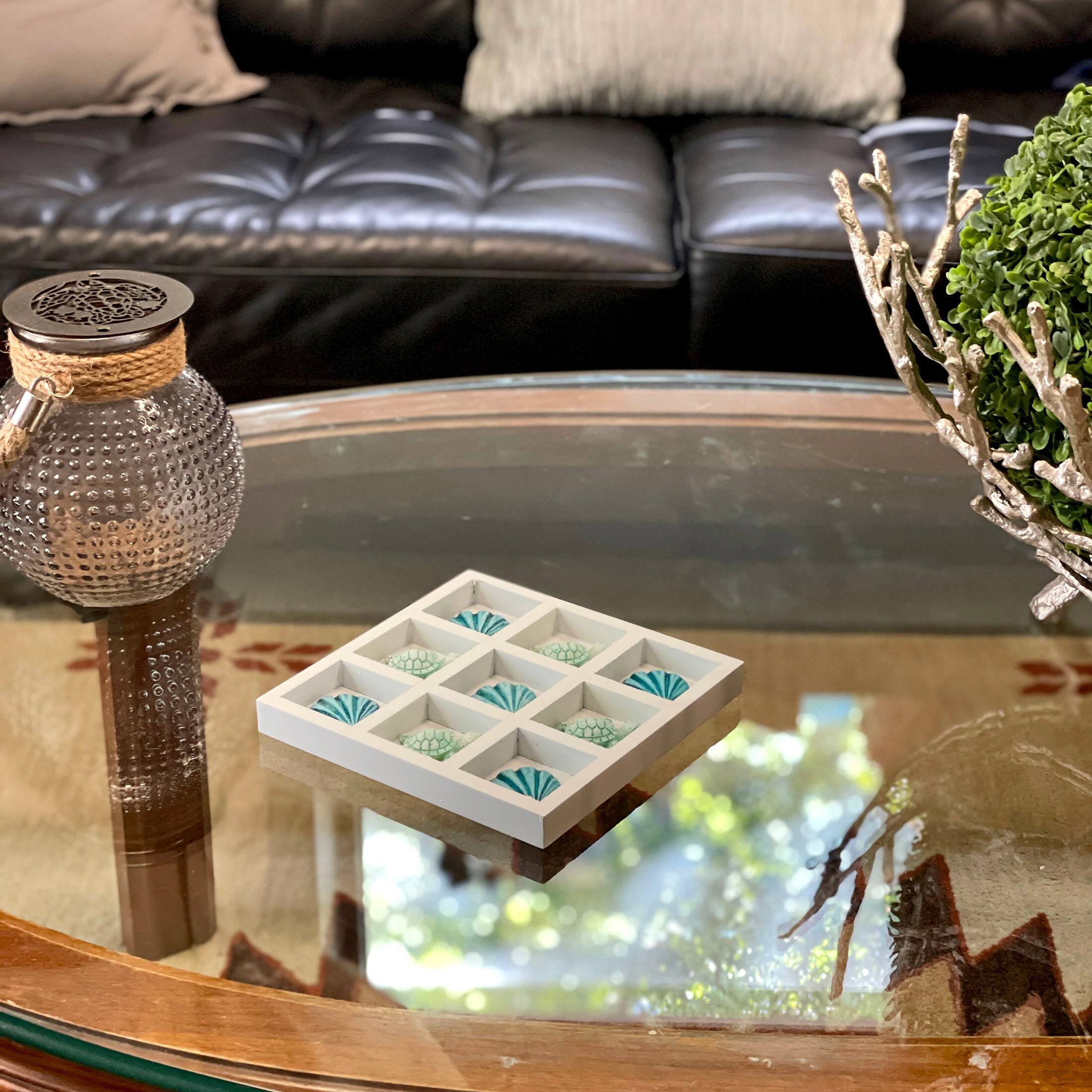 Alt View 5. Things2Die4 - Coastal Shell & Sea Turtle Tic Tac Toe Table Accent Decor - 7 inch White Wood - White.