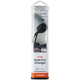 Ventev - 27W Dual Ultra Fast USB-A Car Charger with Integrated 8-Pin Cable - Gray