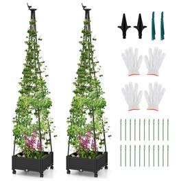 Costway - 2PCS 81" Garden Obelisk Trellis for Climbing Plants Tall Plant Support w/ Wheels - Black
