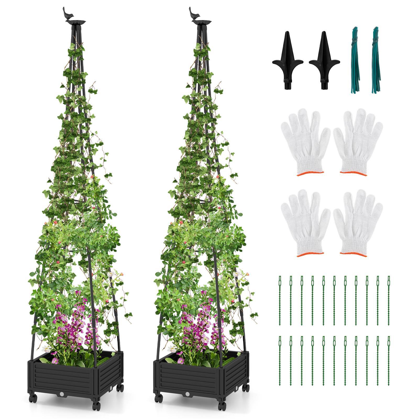 Front. Costway - Costway 2PCS 81" Garden Obelisk Trellis for Climbing Plants Tall Plant Support w/ Wheels - Black.