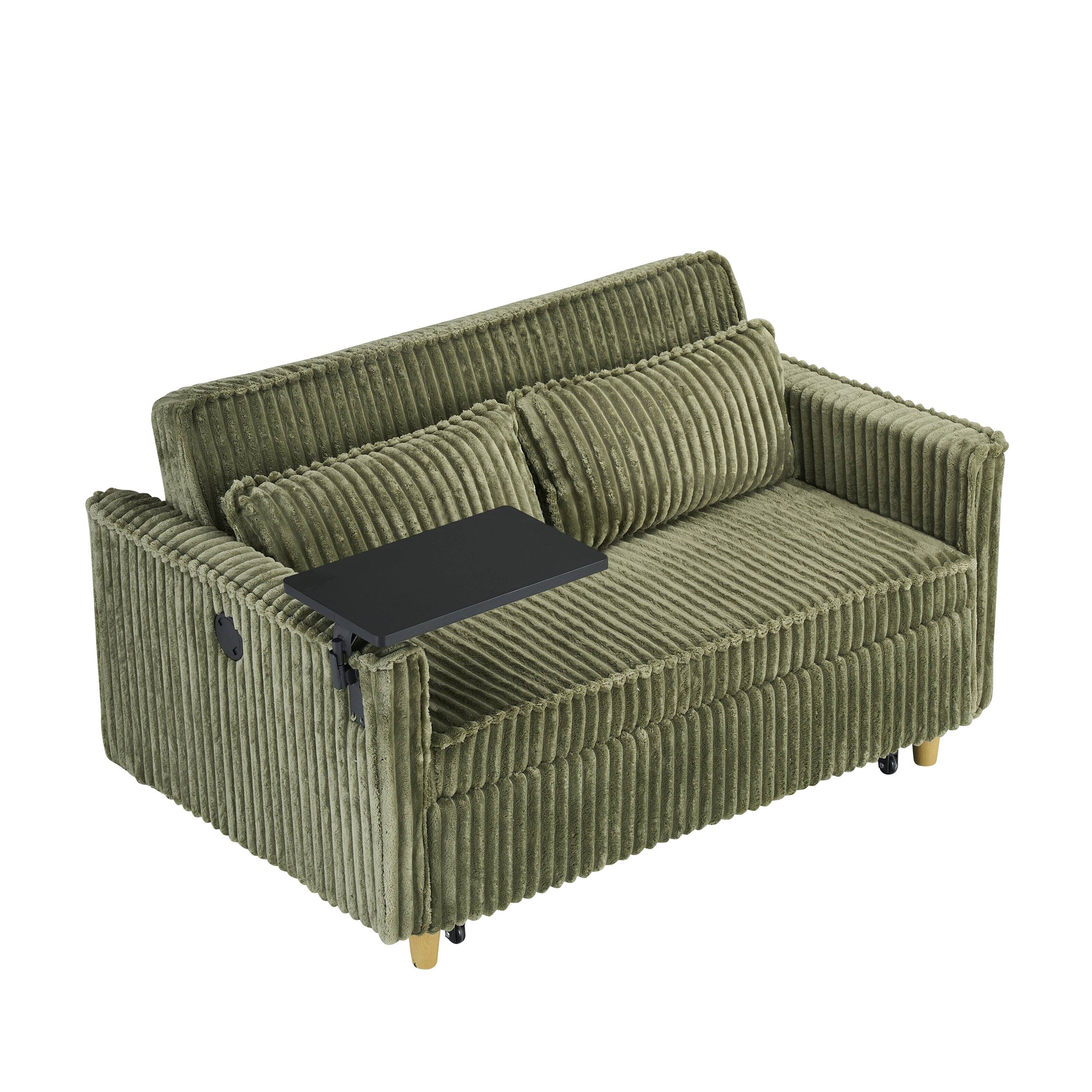 Alt View 3. Trinkets Crazed - Corduroy 3-In-1 Convertible Sleeper Sofa Bed,Upholstered Pull Out Futon Loveseat Couch with Adjustable Backrest - Green.