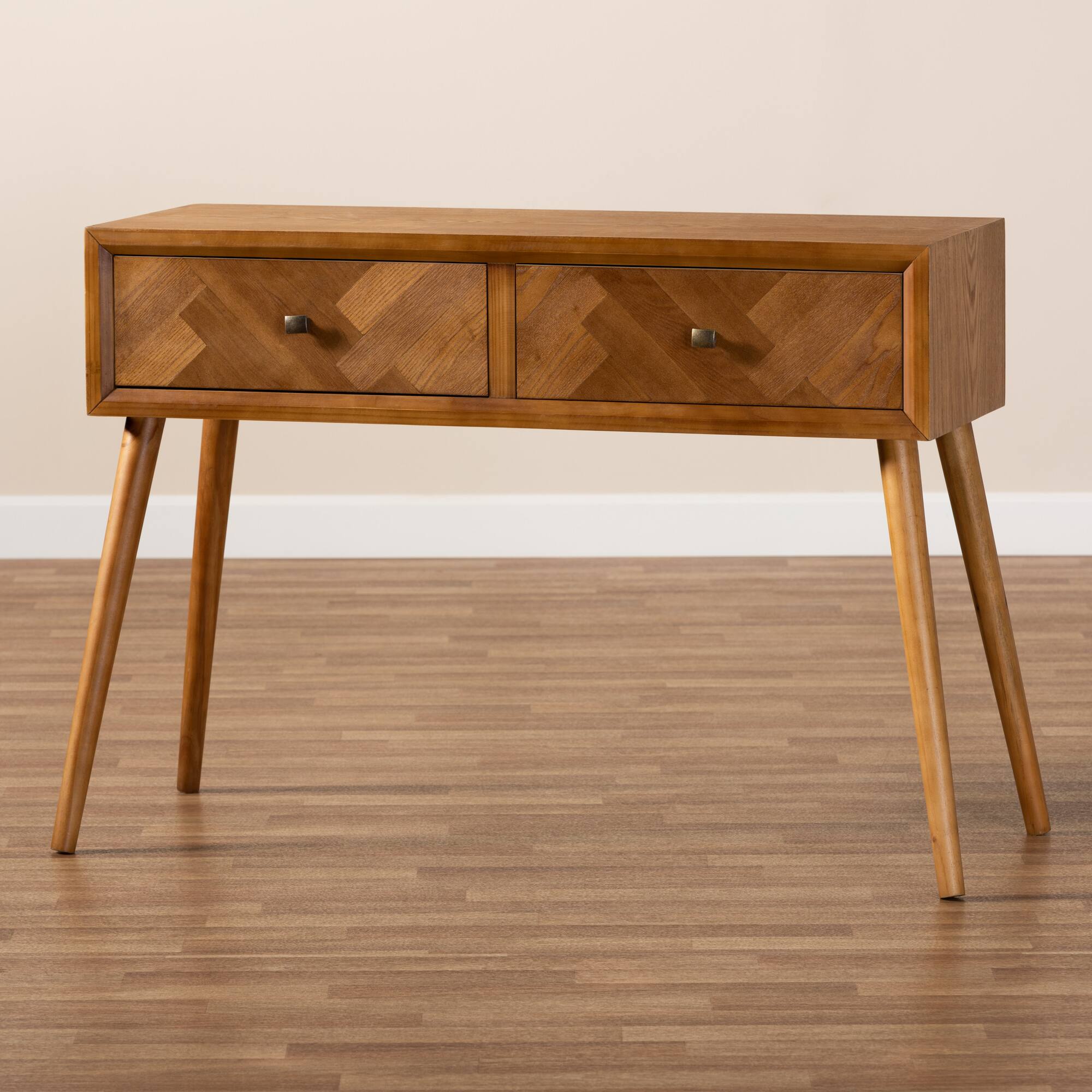 Alt View 4. Baxton Studio - Mae Mid-Century Modern Finished Wood 2-Drawer Console Table - Brown.