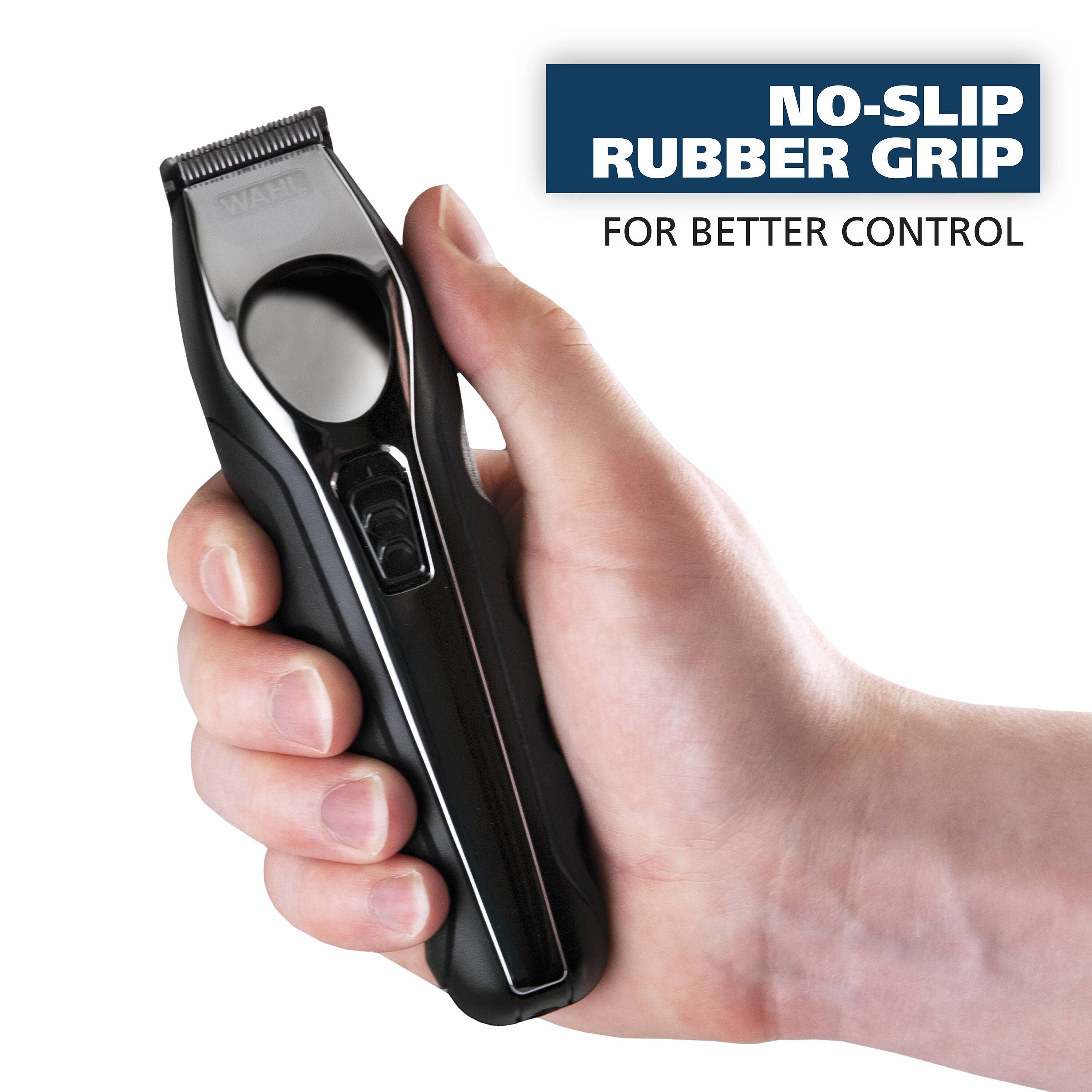 The text on the image reads "Wahl No-Slip Rubber Grip for Better Control."