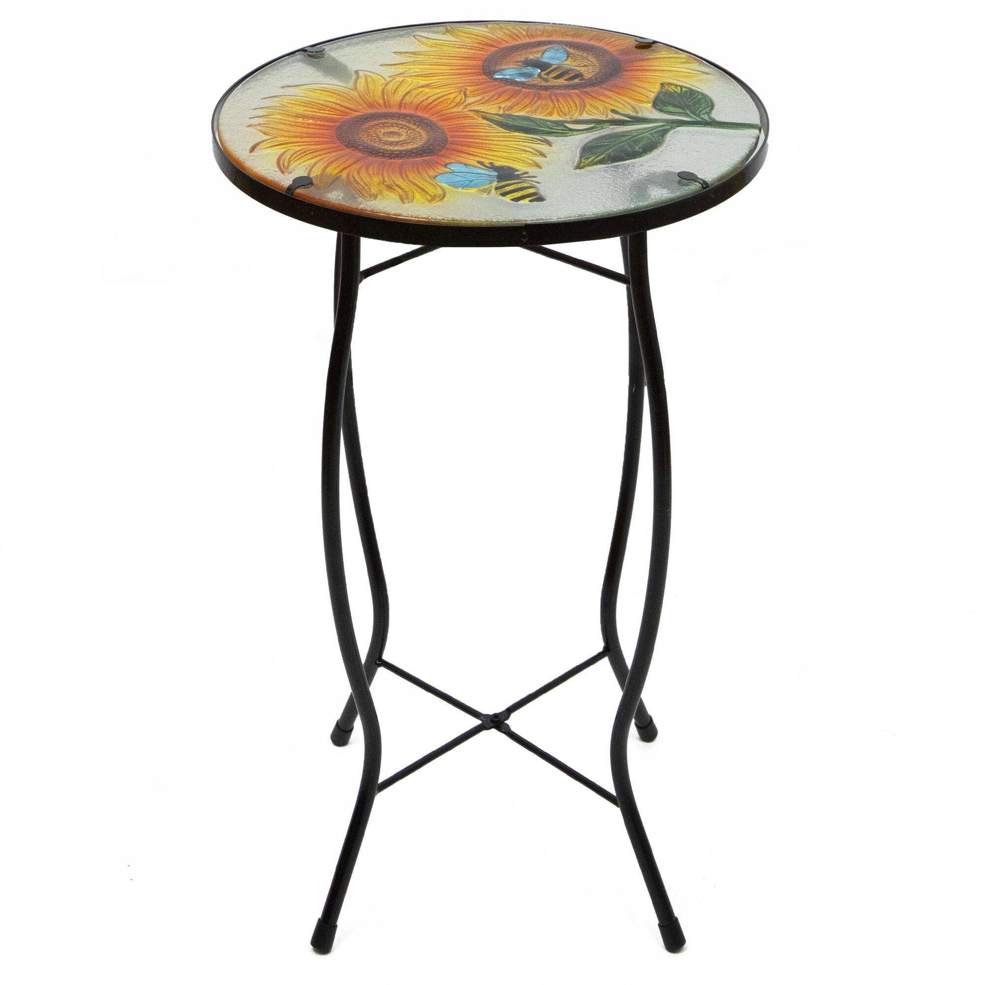 Northlight - 19" Sunflower and Bumblebee Glass Patio Side Table - Yellow
