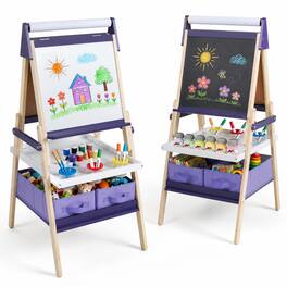 Costway - Easel for Kid, Double-sided Kids Easel with Magnetic Whiteboard & Chalkboard - Purple