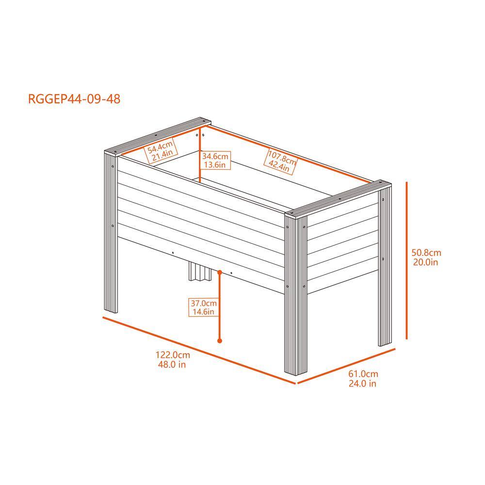 RGGEP44-09-48  
54.4cm 21.4in  
34.6cm 13.6in  
107.8cm 42.4in  
50.8cm 20.0in  
37.0cm 14.6in  
122.0cm 48.0in  
61.0cm 24.0in