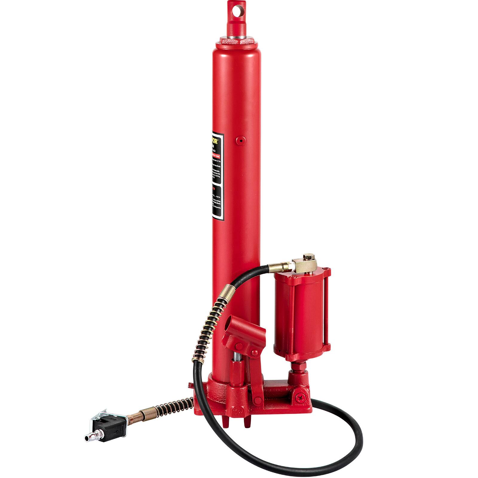 Alt View 5. VEVOR - Hydraulic/Pneumatic Long Ram Jack, 8 Tons/17363 lbs Capacity, with Single Piston Pump and Clevis Base - Red.