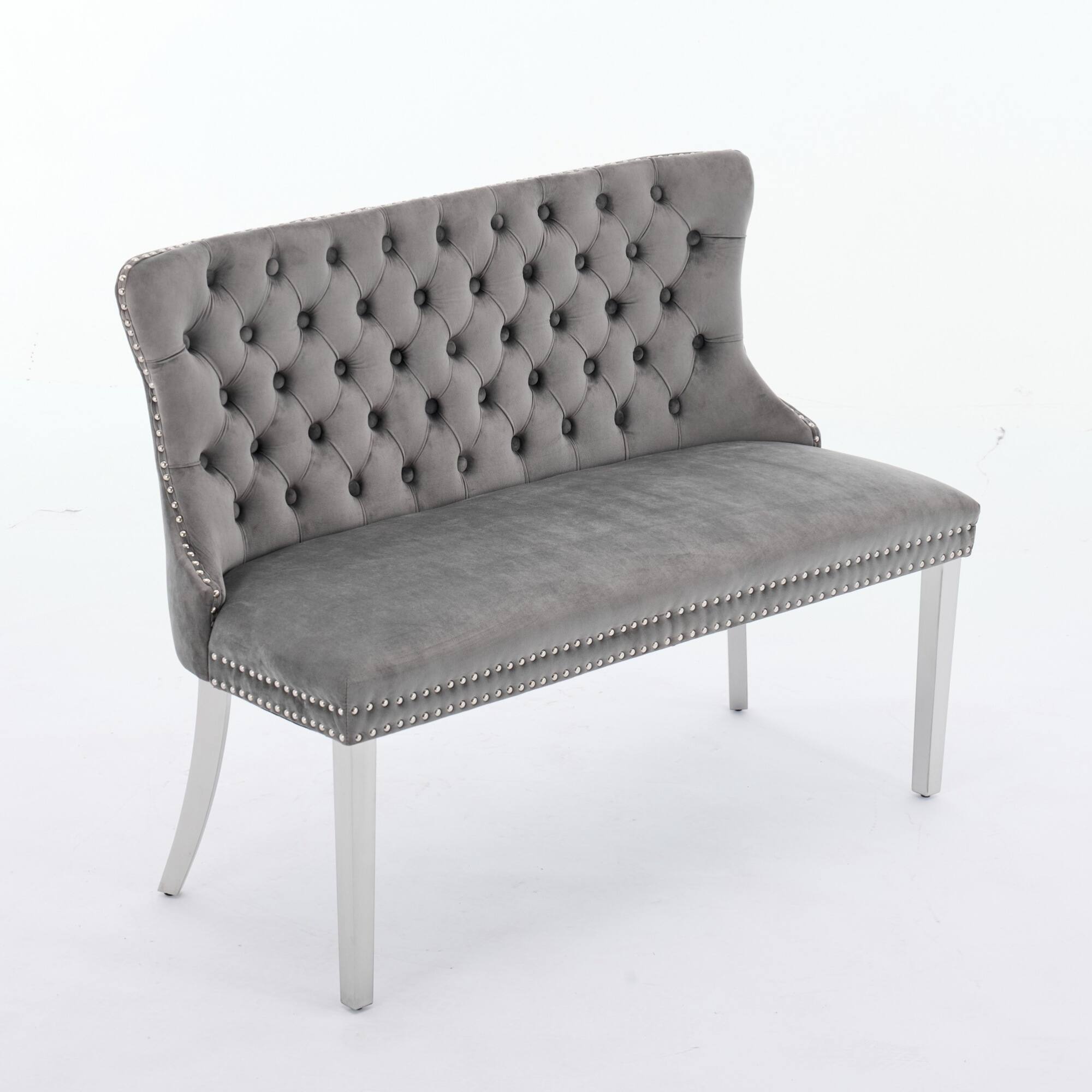 Alt View 1. GOODSILO - Velvet Double Dining Loveseat Bench with Tufted Back and Stainless Steel Legs for Modern Kitchen Seating - Gray.