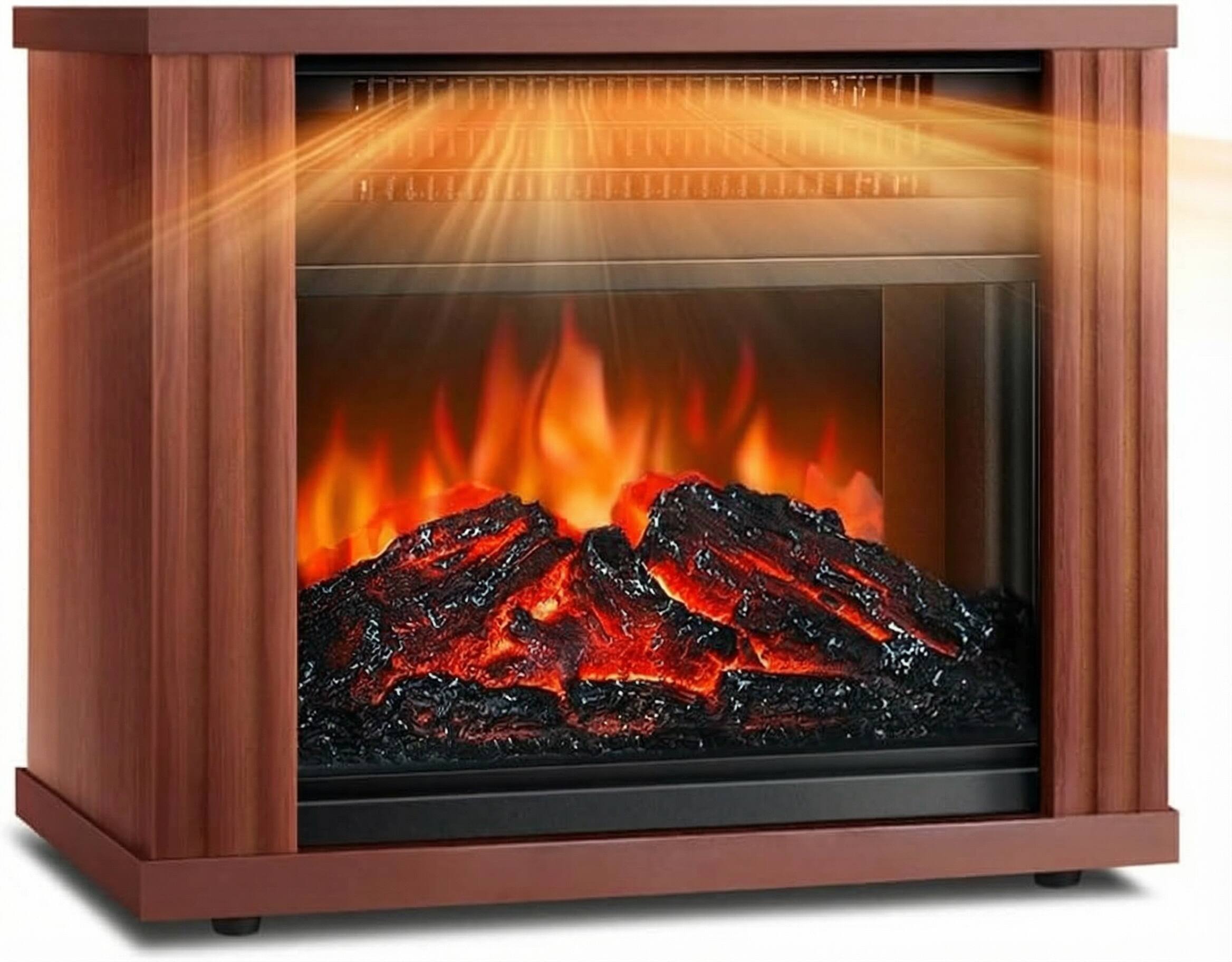 Airo Comfort - Portable Electric Fireplace Space Heater for Indoor – 1500W with 3D Realistic Dancing Flame Effect - Brown
