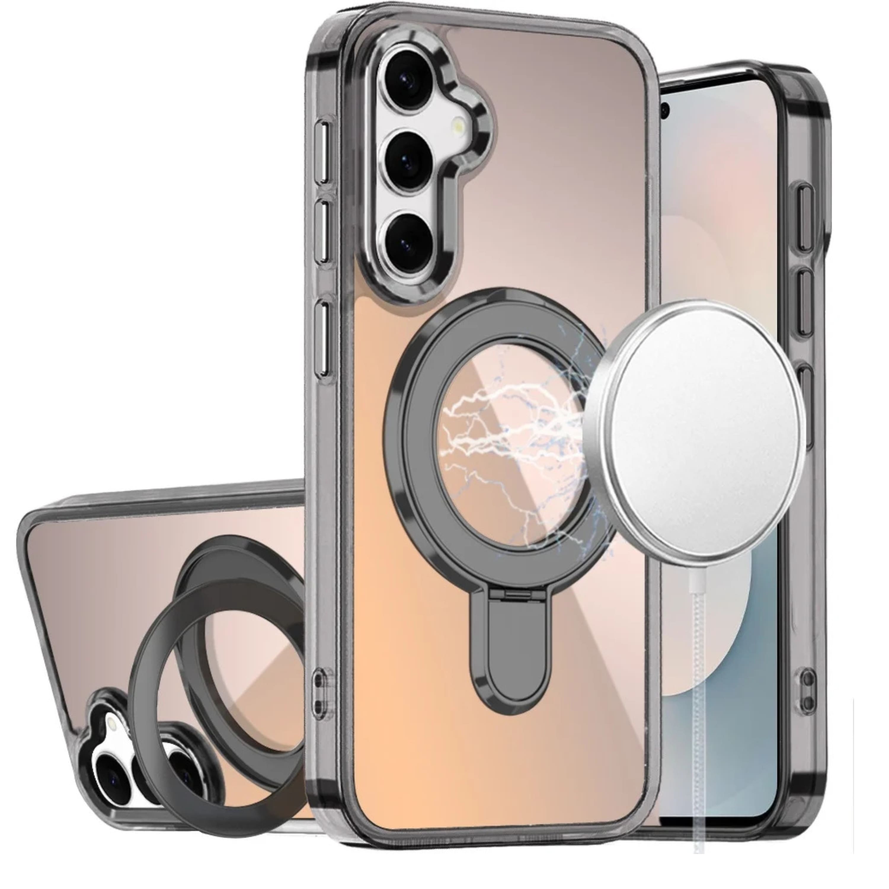 Kitcheniva - Radiant Chrome Magnetic Circle Stand Case With Tempered Glass For Samsung S26 6.3 Inch - Black price history on PriceWatchPro