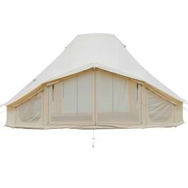 VEVOR - Canvas Bell Tent, 4 Seasons 19.7 x 13.12 x 10.17 ft Yurt Tent for Camping with Stove Jack, Poly-Cotton Canvas Breathable - Light Beige
