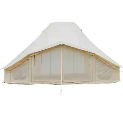 Front. VEVOR - Canvas Bell Tent, 4 Seasons 19.7 x 13.12 x 10.17 ft Yurt Tent for Camping with Stove Jack, Poly-Cotton Canvas Breathable - Light Beige.