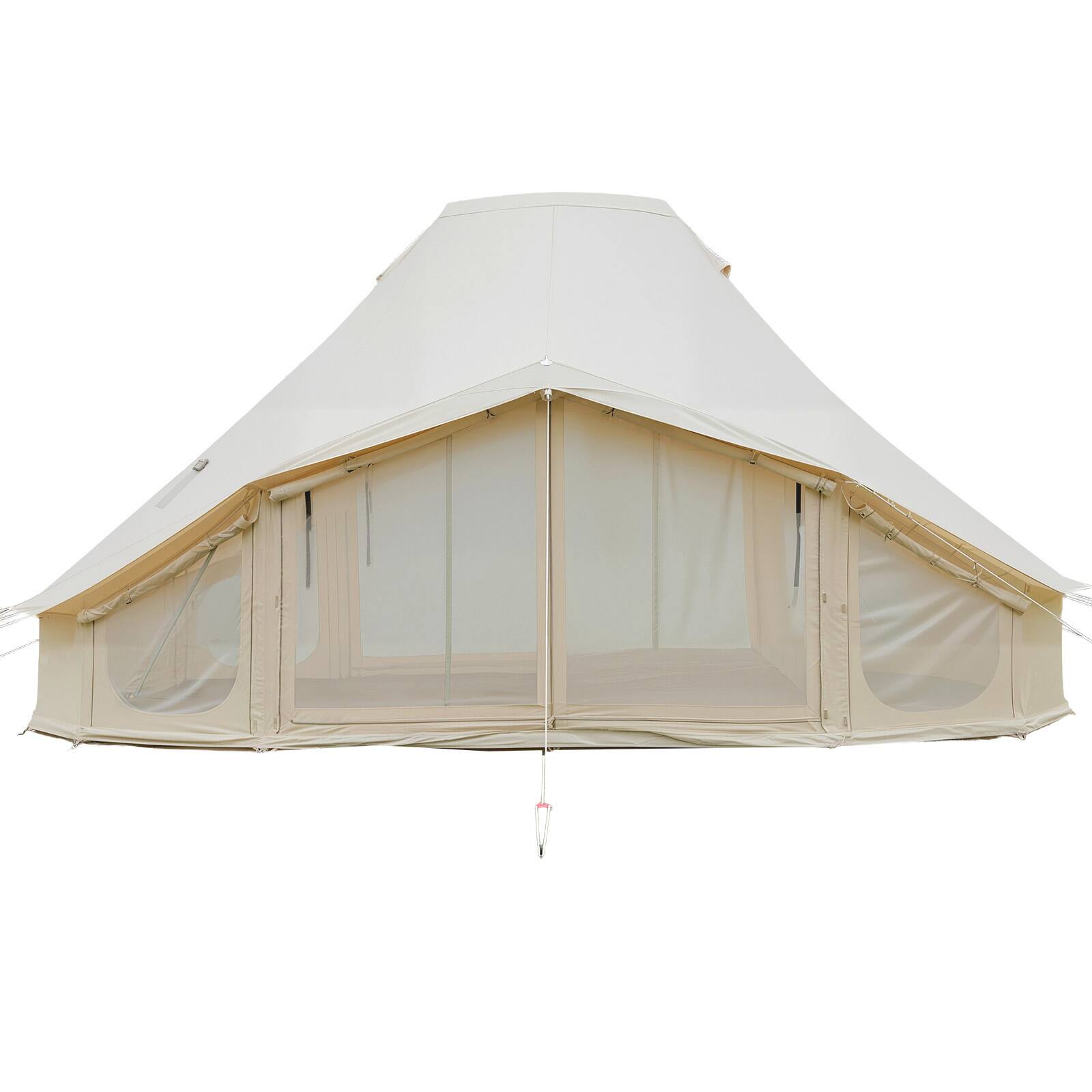 Front. VEVOR - Canvas Bell Tent, 4 Seasons 19.7 x 13.12 x 10.17 ft Yurt Tent for Camping with Stove Jack, Poly-Cotton Canvas Breathable - Light Beige.